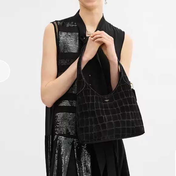 Coach Brooklyn Shoulder Bag 28 Black suede Crocodile-Embossed new - Picture 16 of 16